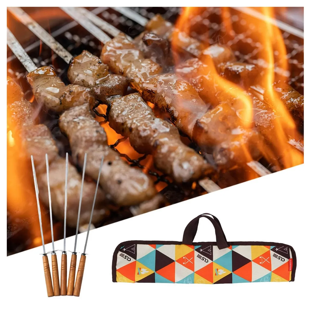 GENERICO - Set 5 Brochetas Pinchos Acero Inoxidable Para Asado Anticucho