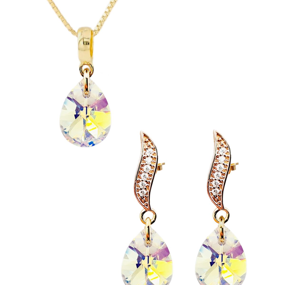 JOYAS MONTERO - Conjunto Encanto Gold 24K creado con cristales de Swarovski® Aurora Boreal