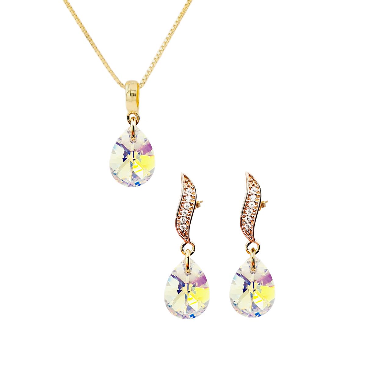 JOYAS MONTERO - Conjunto Encanto Gold 24K creado con cristales de Swarovski® Aurora Boreal