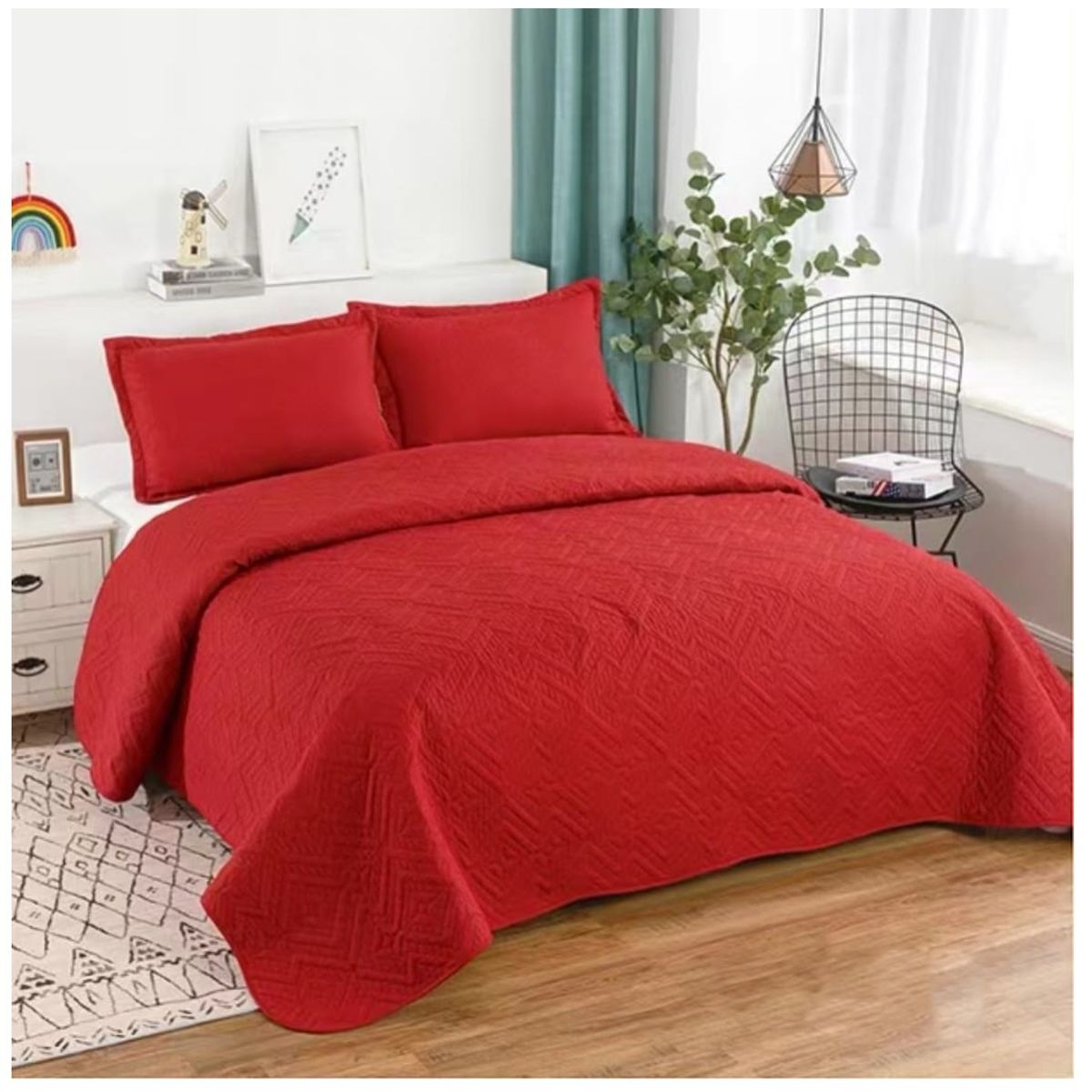 GENERICO - Cubrecama Quilt Verano King Rojo