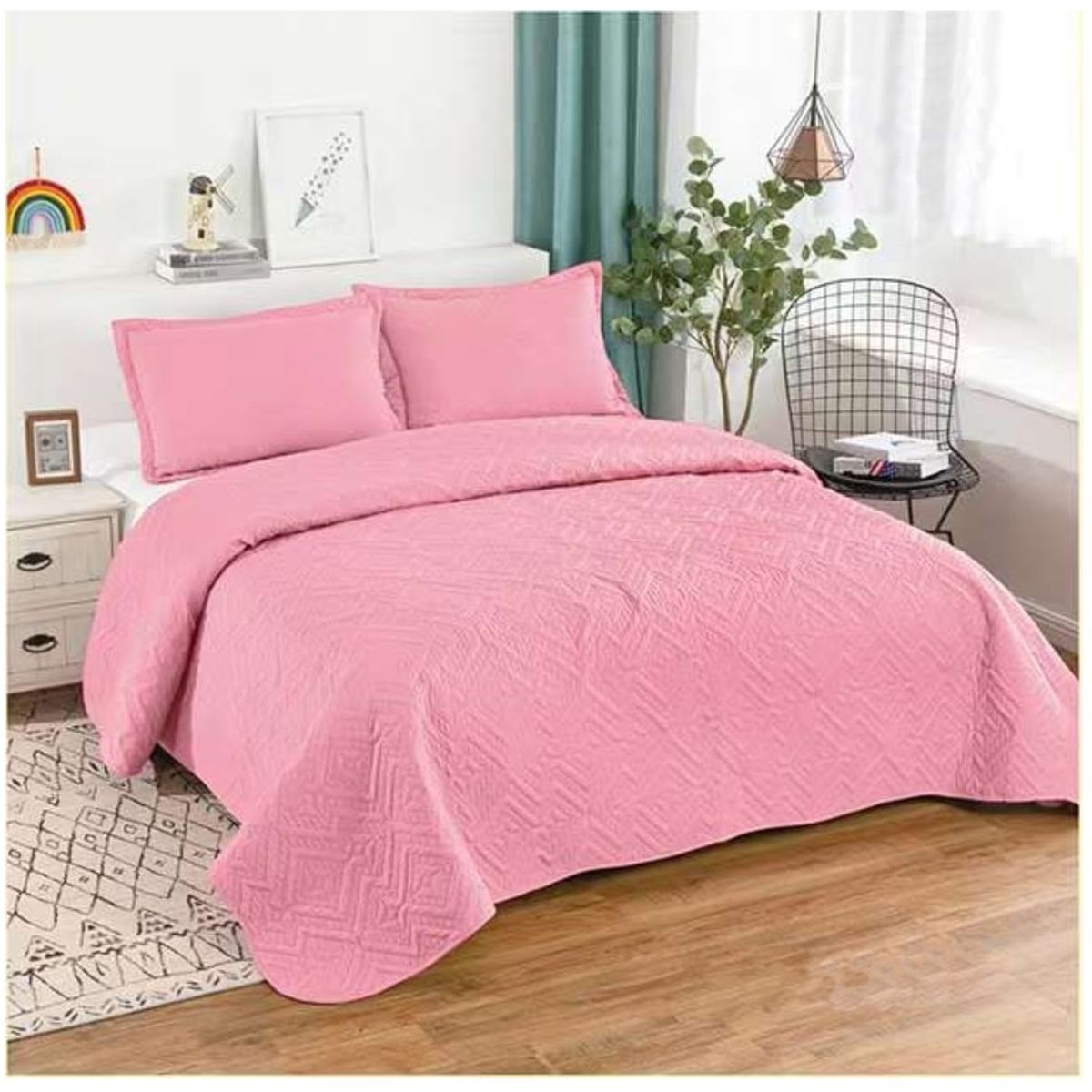 GENERICO - Cubrecama Quilt Verano King Rosado