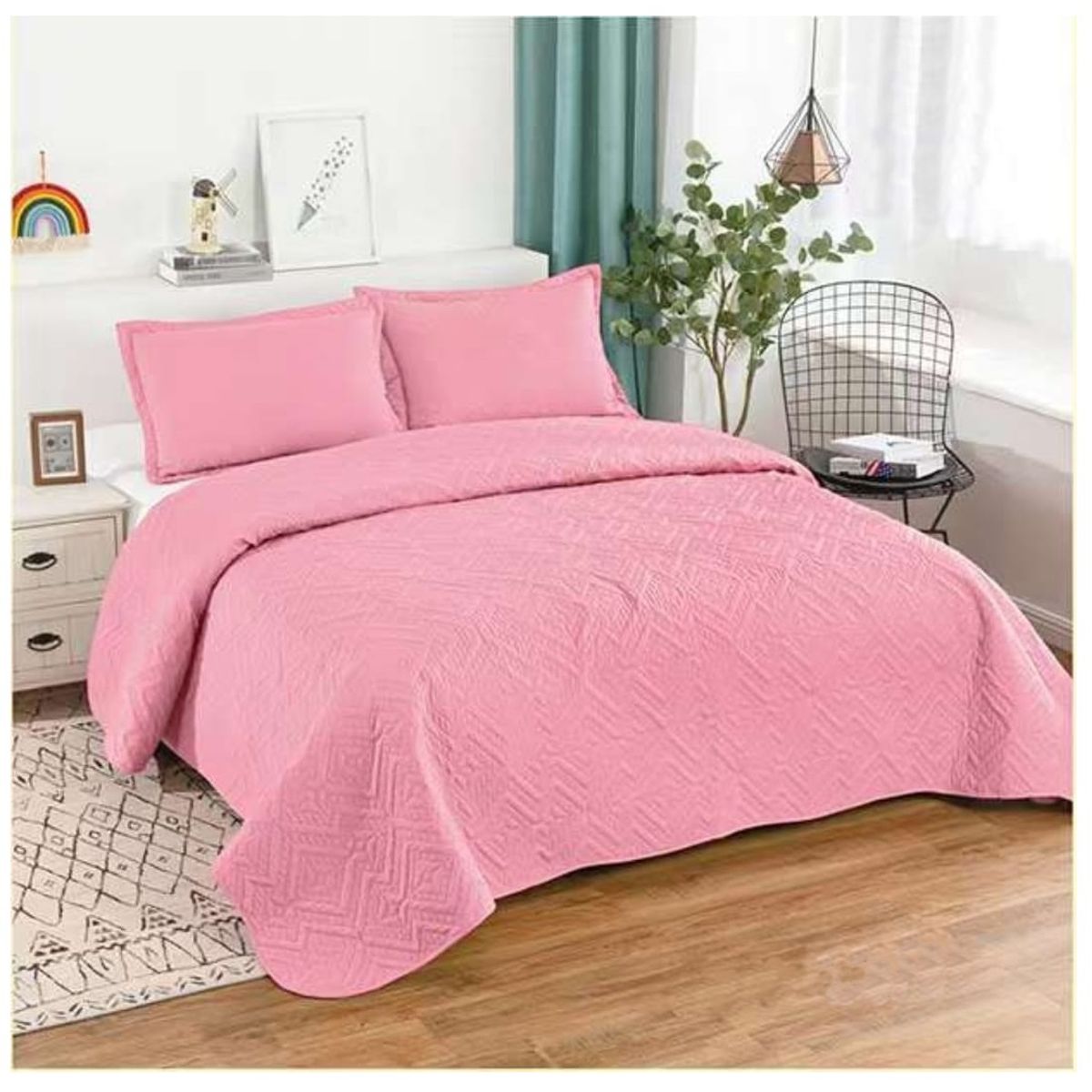 GENERICO - Cubrecama Quilt Verano King Rosado