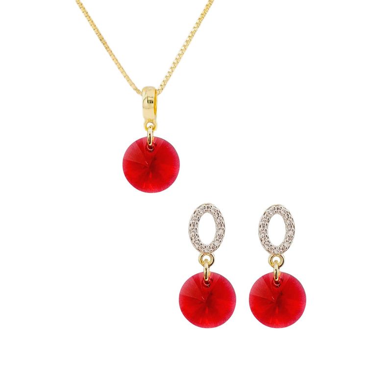 JOYAS MONTERO - Aros  Collar Conjunto Madrid Gold Cristales Genuinos Scarlet