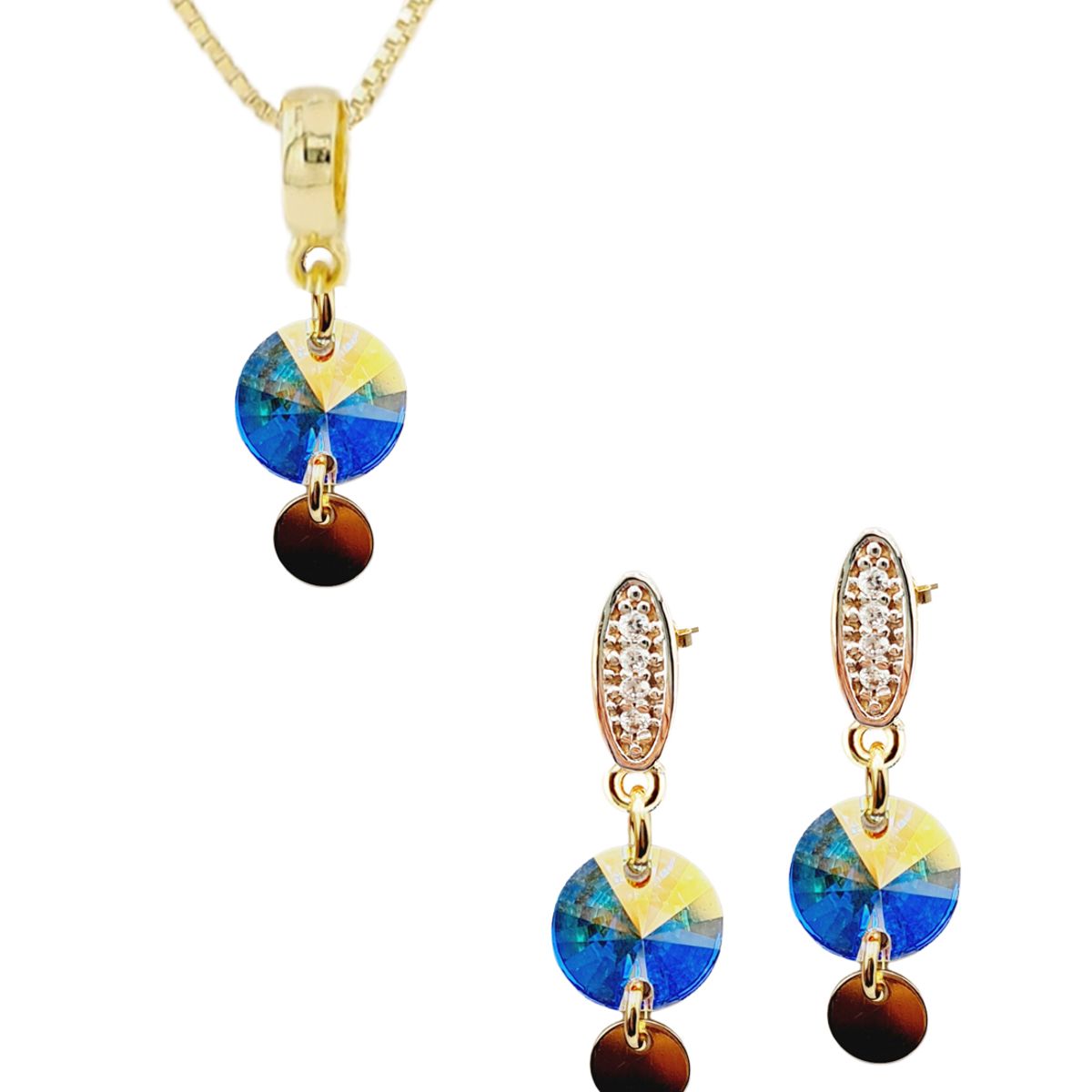 JOYAS MONTERO - Conjunto Sol Gold 24k creado cristales de Swarovski® Aurora Boreal