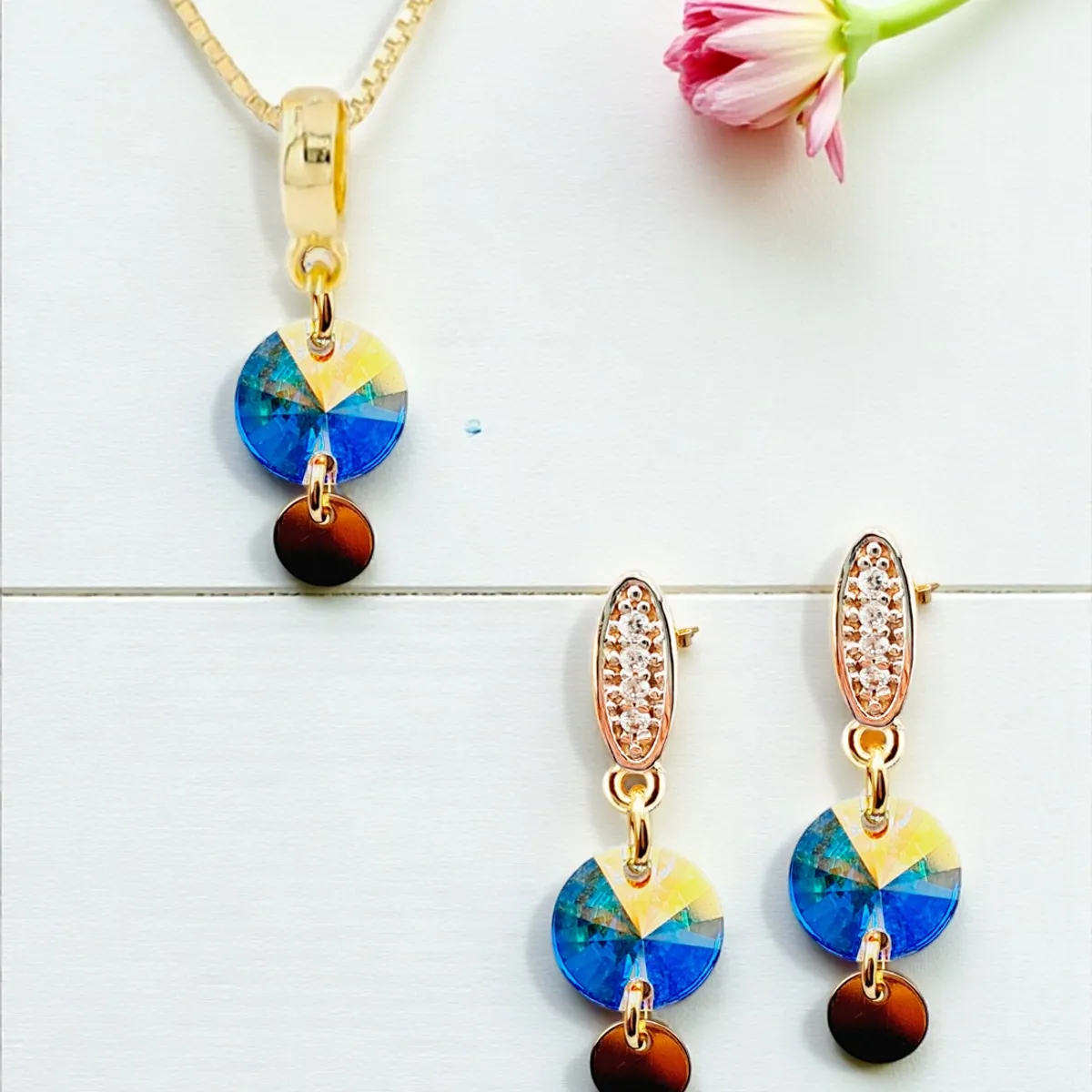 JOYAS MONTERO - Conjunto Sol Gold 24k creado cristales de Swarovski® Aurora Boreal