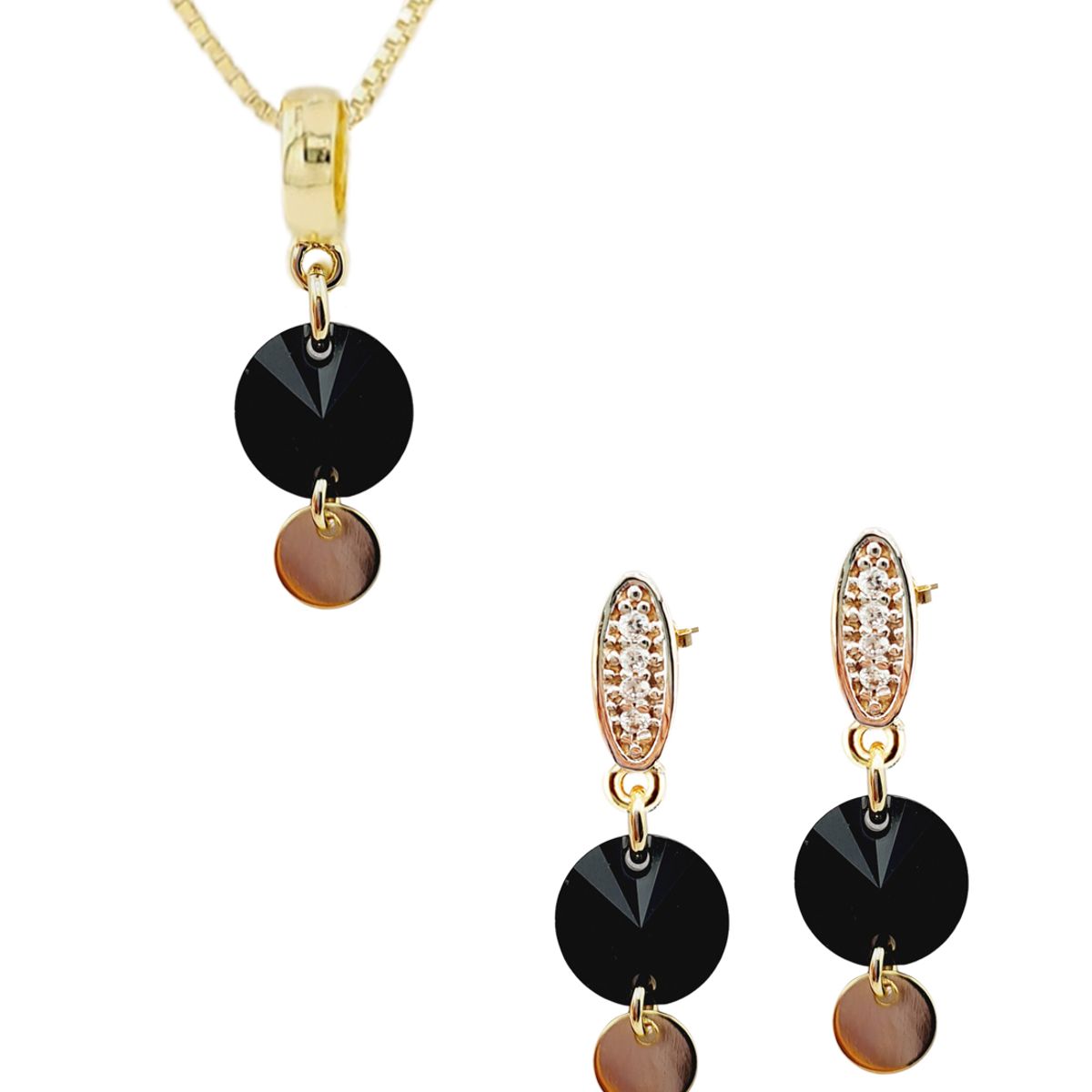 JOYAS MONTERO - Conjunto Sol Gold 24k creado cristales de Swarovski® Jet