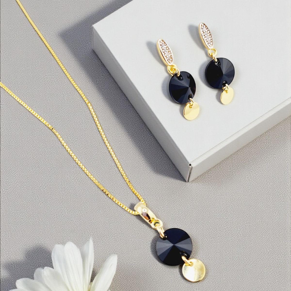 JOYAS MONTERO - Conjunto Sol Gold 24k creado cristales de Swarovski® Jet