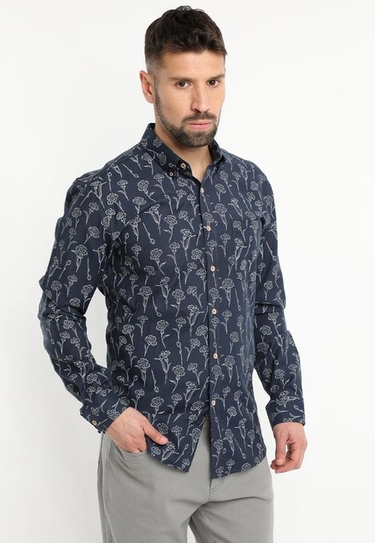 Camisa Oxford Estampada Azul marino