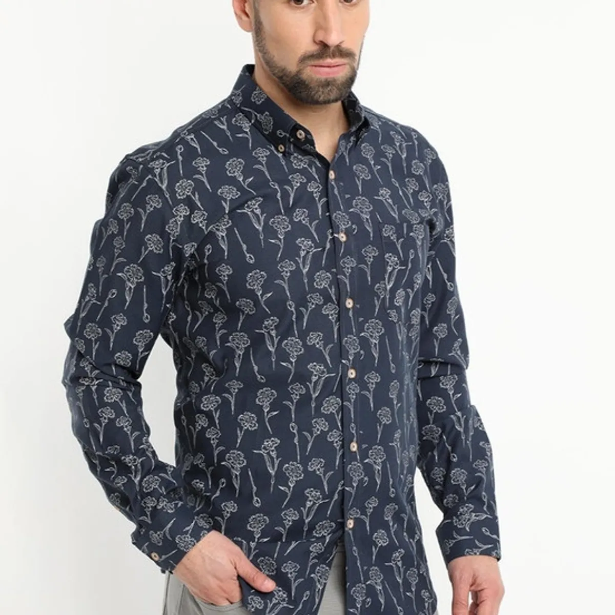 KOTTING - Camisa Oxford Estampada Azul marino KOTTING