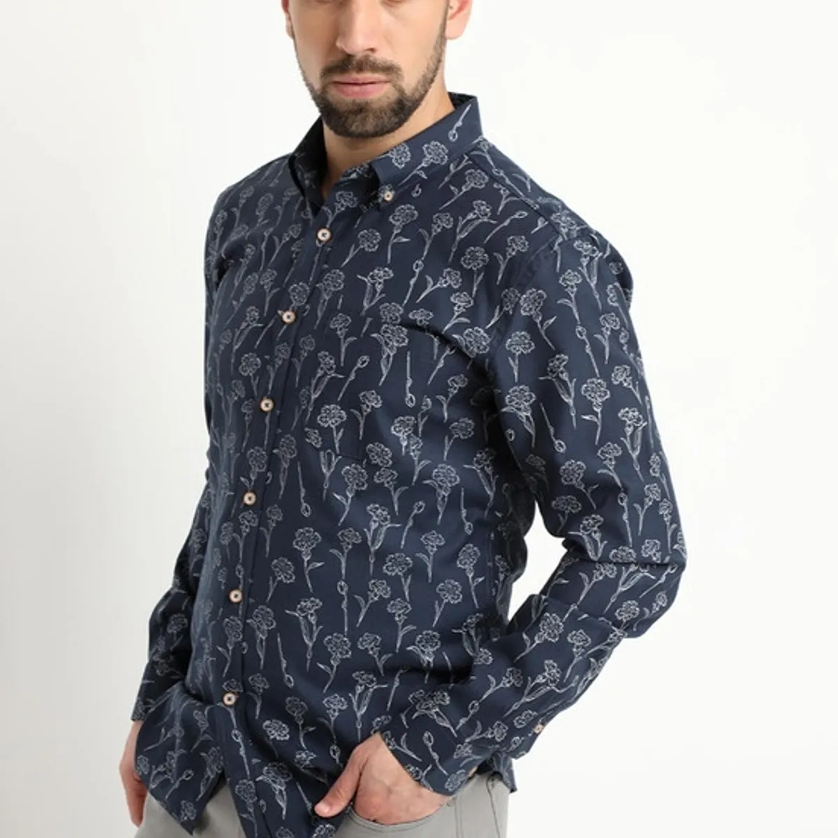 KOTTING - Camisa Oxford Estampada Azul marino KOTTING