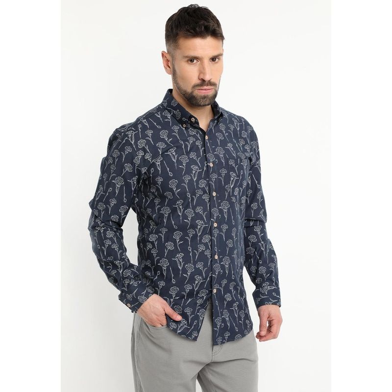 KOTTING - Camisa Oxford Estampada Azul marino KOTTING