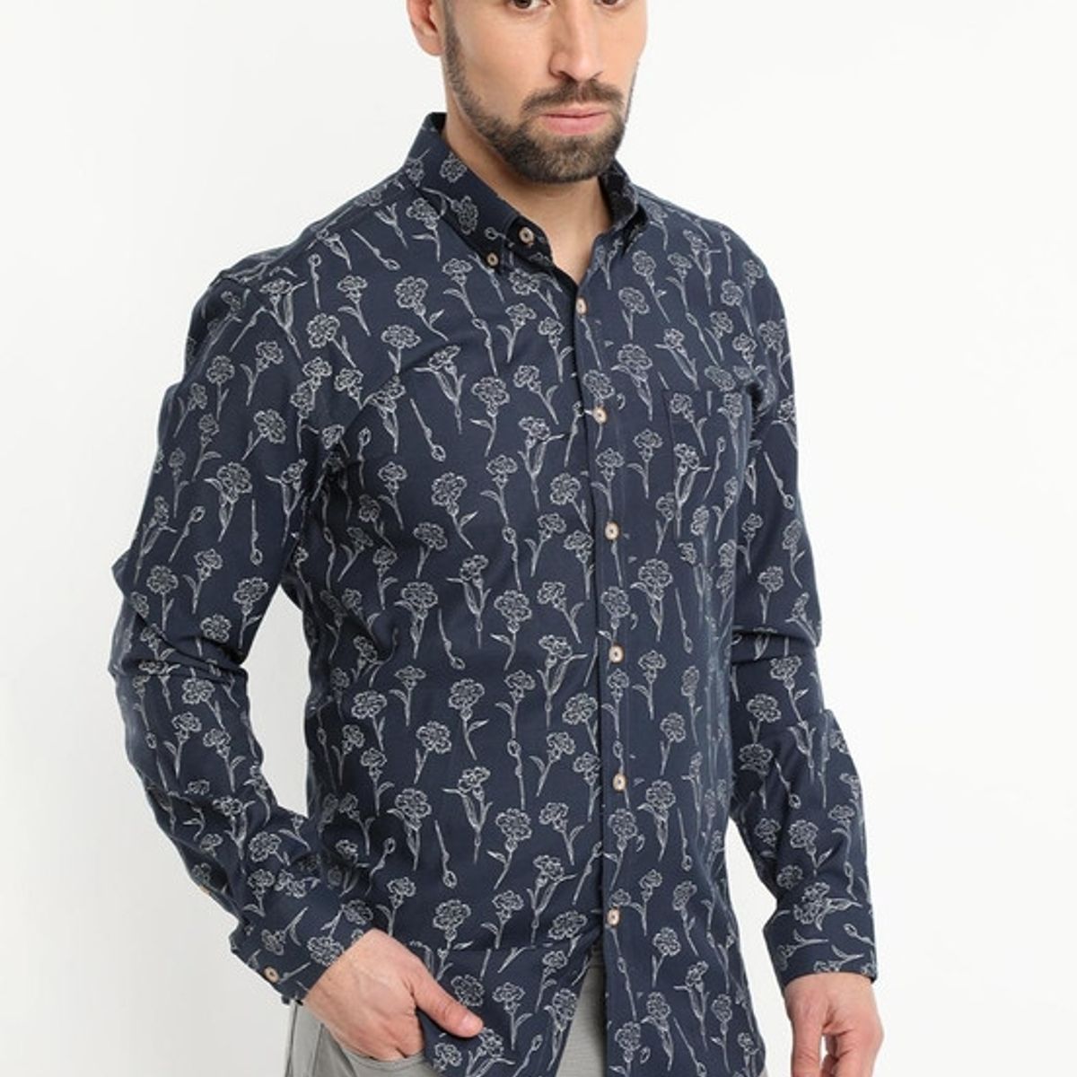 KOTTING - Camisa Oxford Estampada Azul marino KOTTING