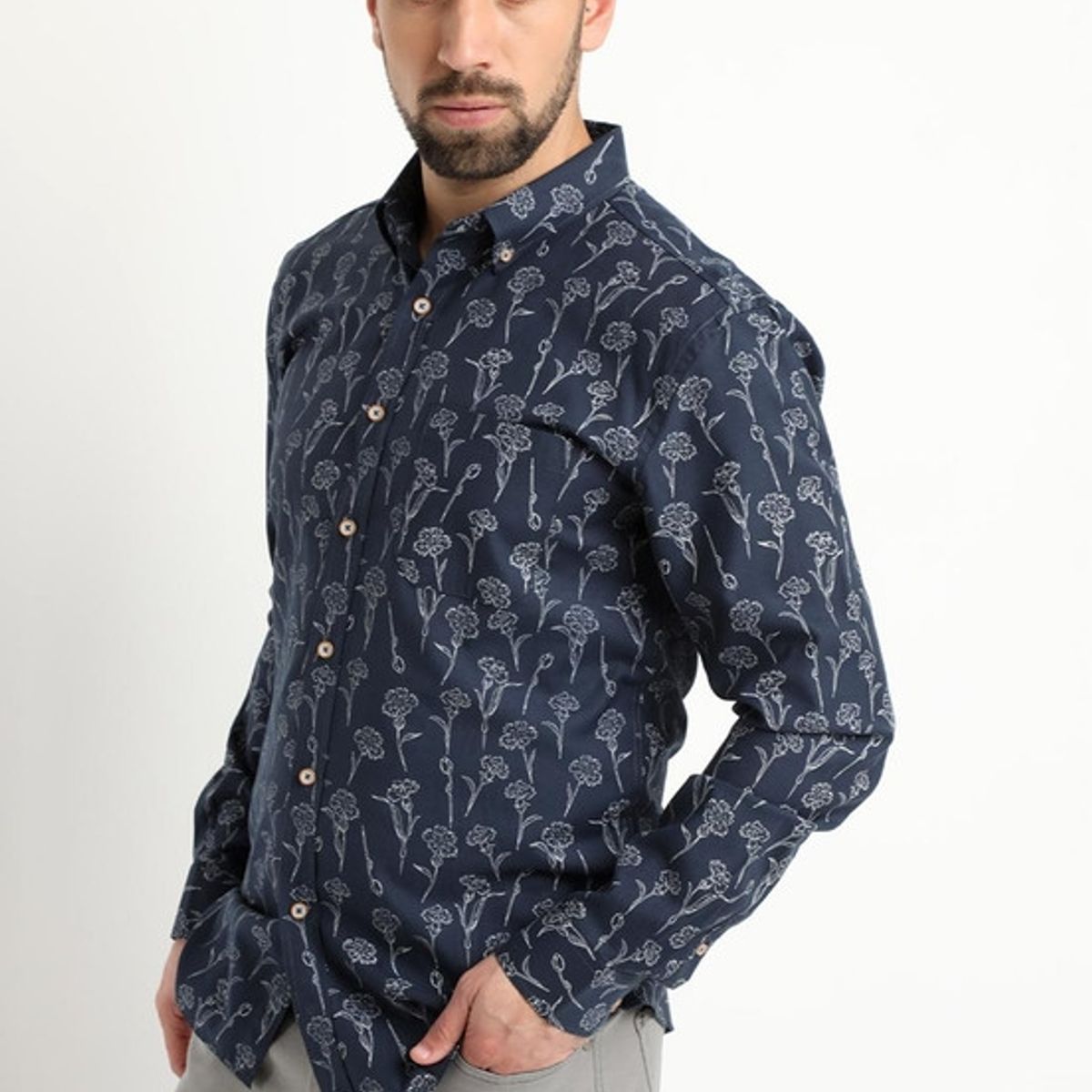 KOTTING - Camisa Oxford Estampada Azul marino KOTTING