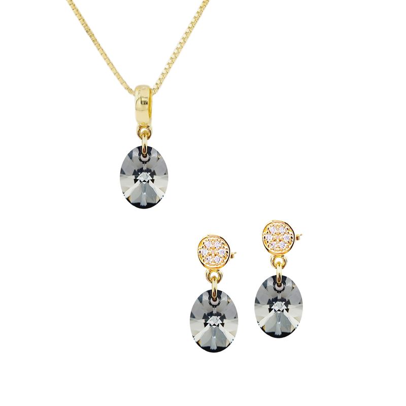 JOYAS MONTERO - Aros + Collar Conjunto Praga Gold Cristal Genuino Silver Night