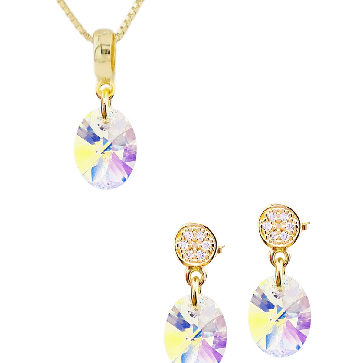 JOYAS MONTERO - Conjunto Praga Gold 24K creado con cristales de Swarovski®  Aurora Boreal