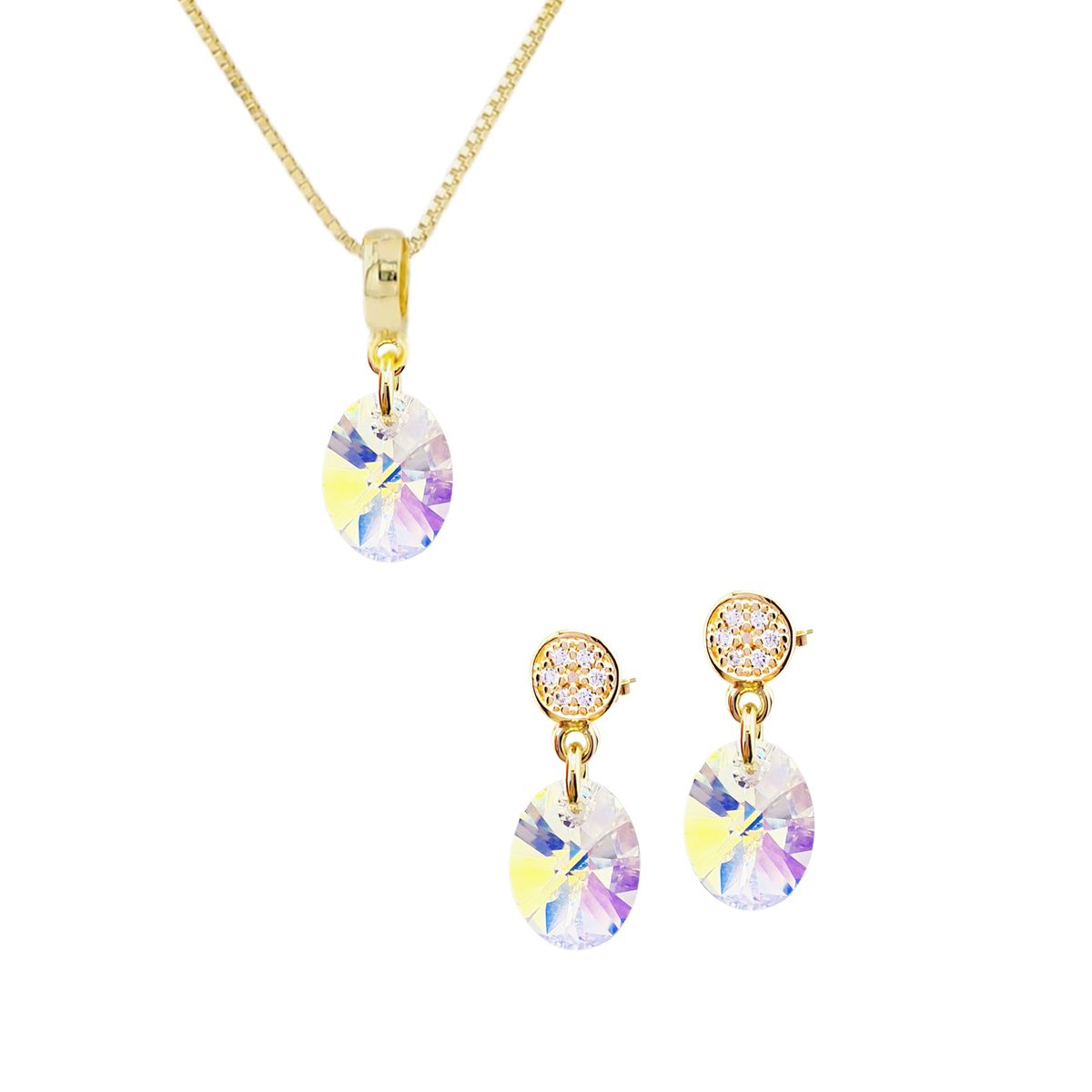 JOYAS MONTERO - Conjunto Praga Gold 24K creado con cristales de Swarovski®  Aurora Boreal