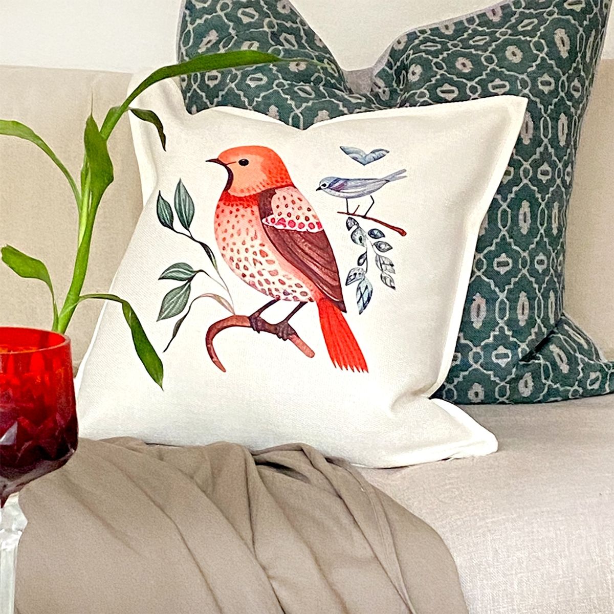 TUYO PRINT - Cojín Tuyo Print Zorzal Rojo