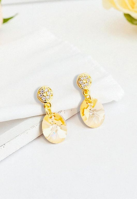 Conjunto Praga Bano Oro 24K creado con cristales de Swarovski Golden Shadow Beige TALLA UNICA