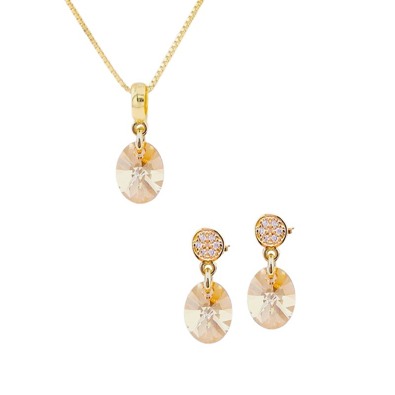 JOYAS MONTERO - Aros  Collar Conjunto Praga Gold Cristales Genuinos Golden Shadow
