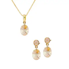 JOYAS MONTERO - Aros Collar Conjunto Praga Gold Cristales Genuinos Golden Shadow