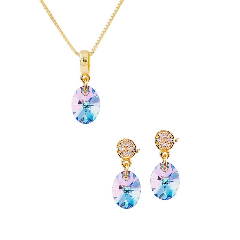 JOYAS MONTERO - Aros  Collar Conjunto Praga Gold Cristales Genuinos Vitral Light