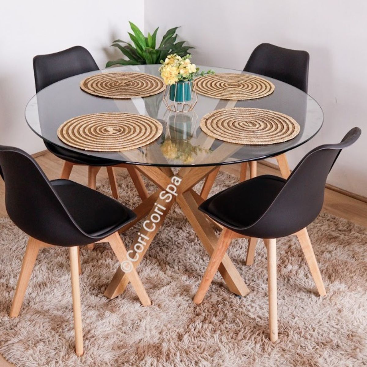 CORI CORI - Juego de Comedor Mesa Warwick 120cm + 4 Sillas Tulip Negra