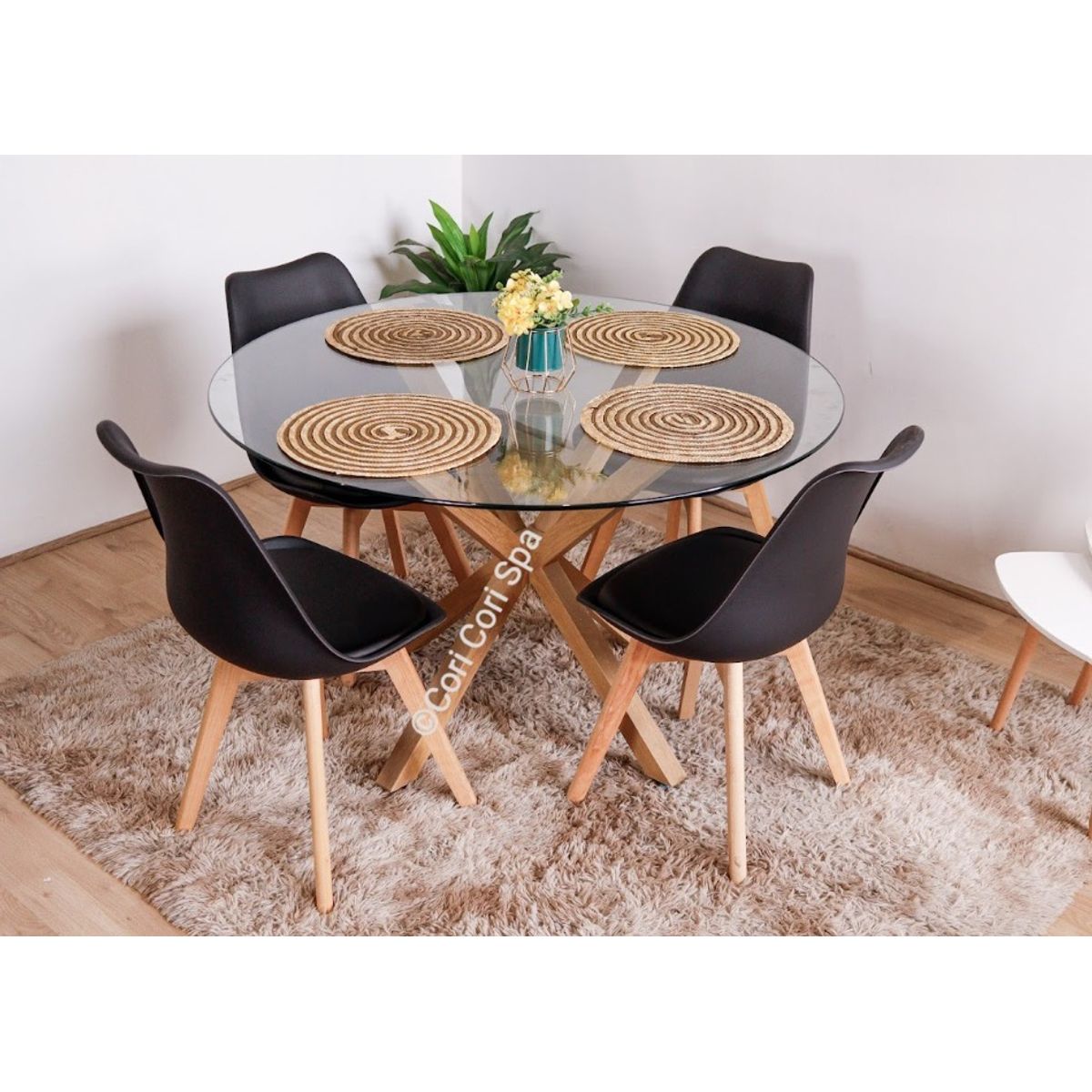 CORI CORI - Juego de Comedor Mesa Warwick 120cm + 4 Sillas Tulip Negra
