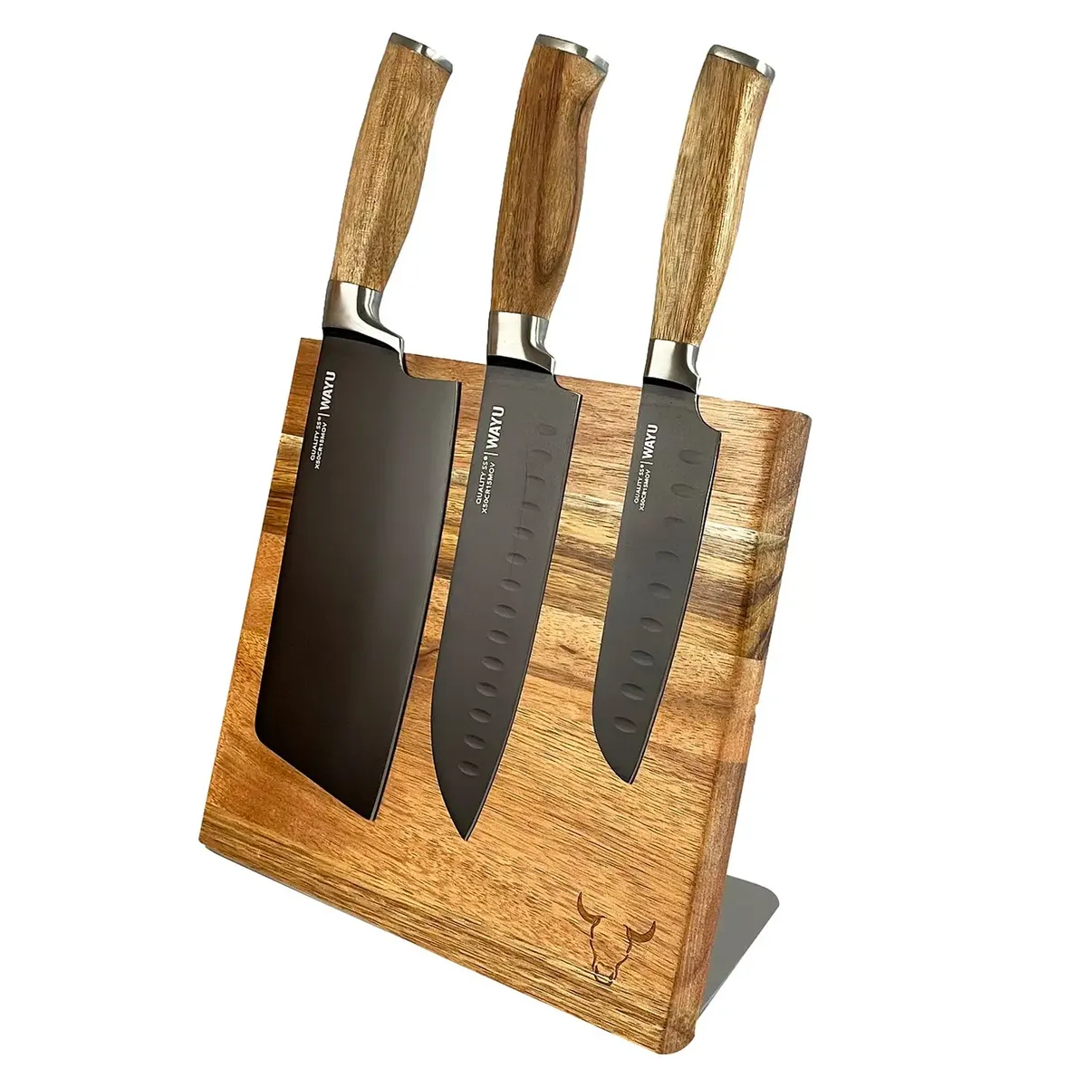 WAYU - Block Magnético + 3 Cuchillos Madera Acacia - Wayu