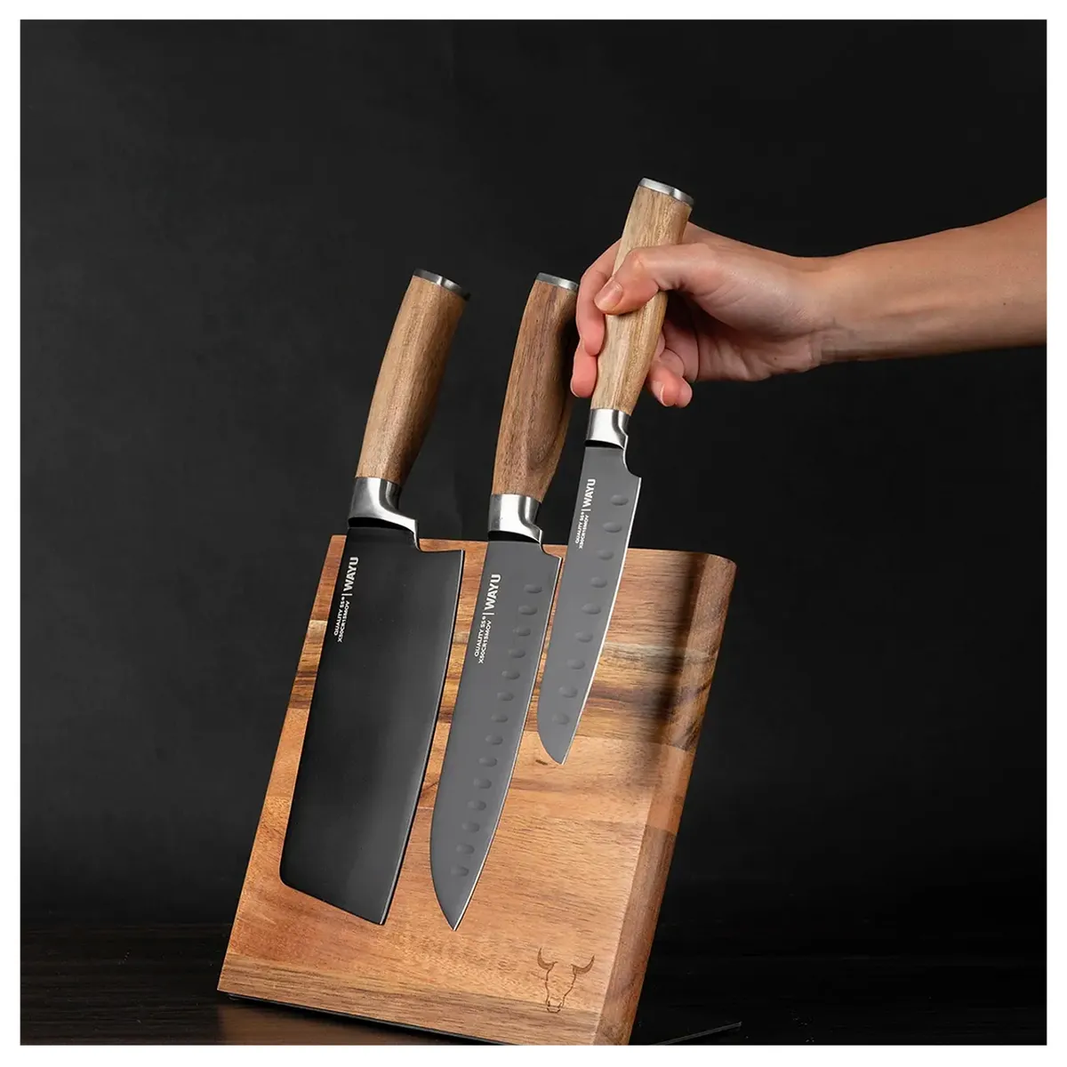 WAYU - Block Magnético + 3 Cuchillos Madera Acacia - Wayu