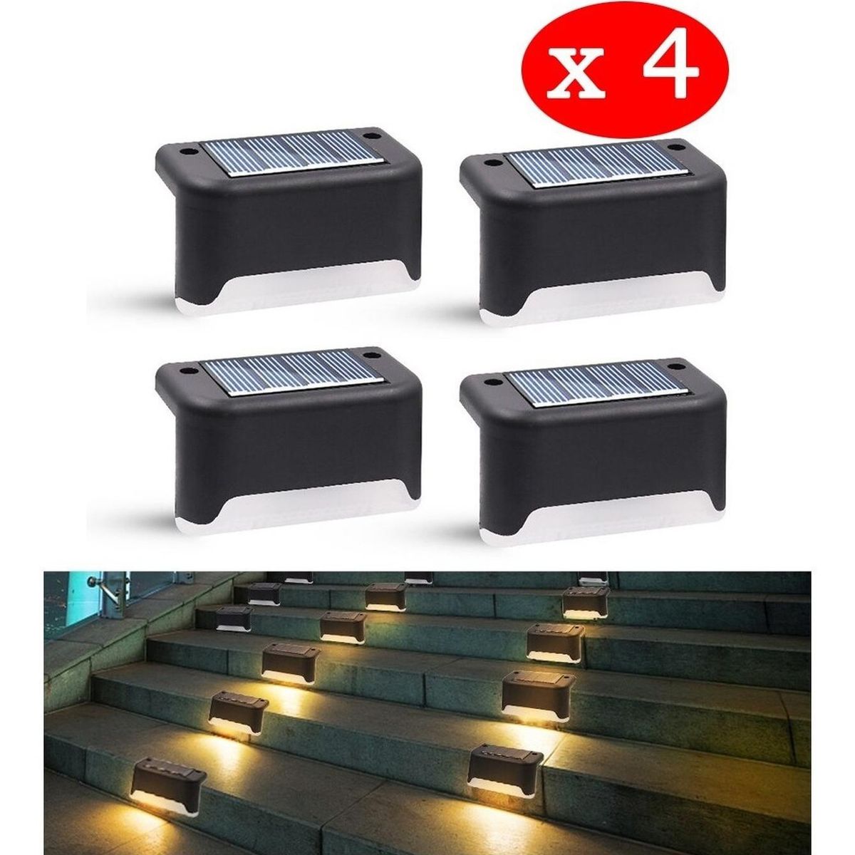 PARTYGLOBOS - Kit 4 Luces Solares Patio Jardín /para Escaleras Y Muros - Negro - 7