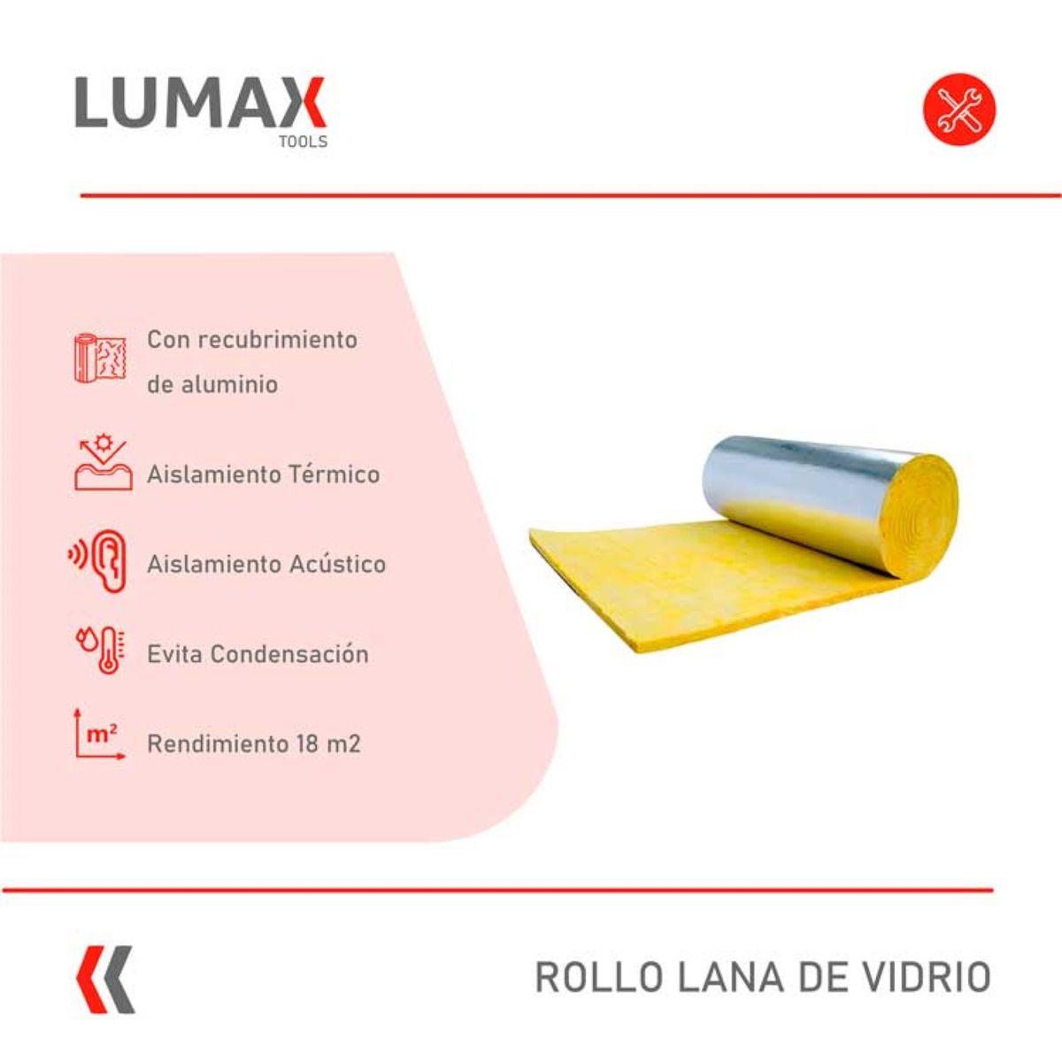 LUMAX - Rollo Lana de Vidrio Foil Aluminio 30mm Rinde 18mts2