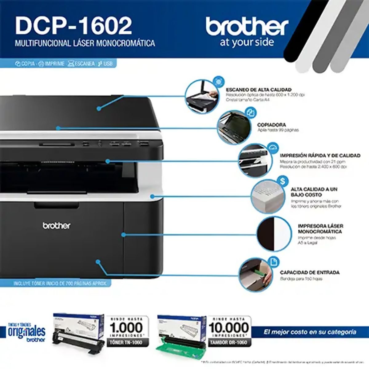 BROTHER - Multifuncional Brother DCP-1602 Láser 21ppm 600dpi USB BN