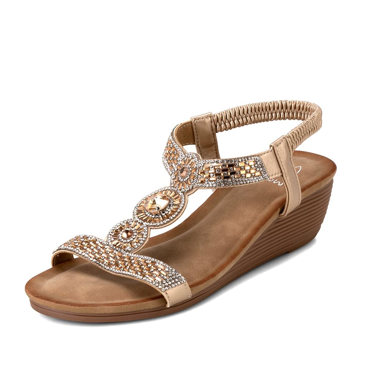 WEIDE - Sandalia Plana Dorado Casual JS55 Weide