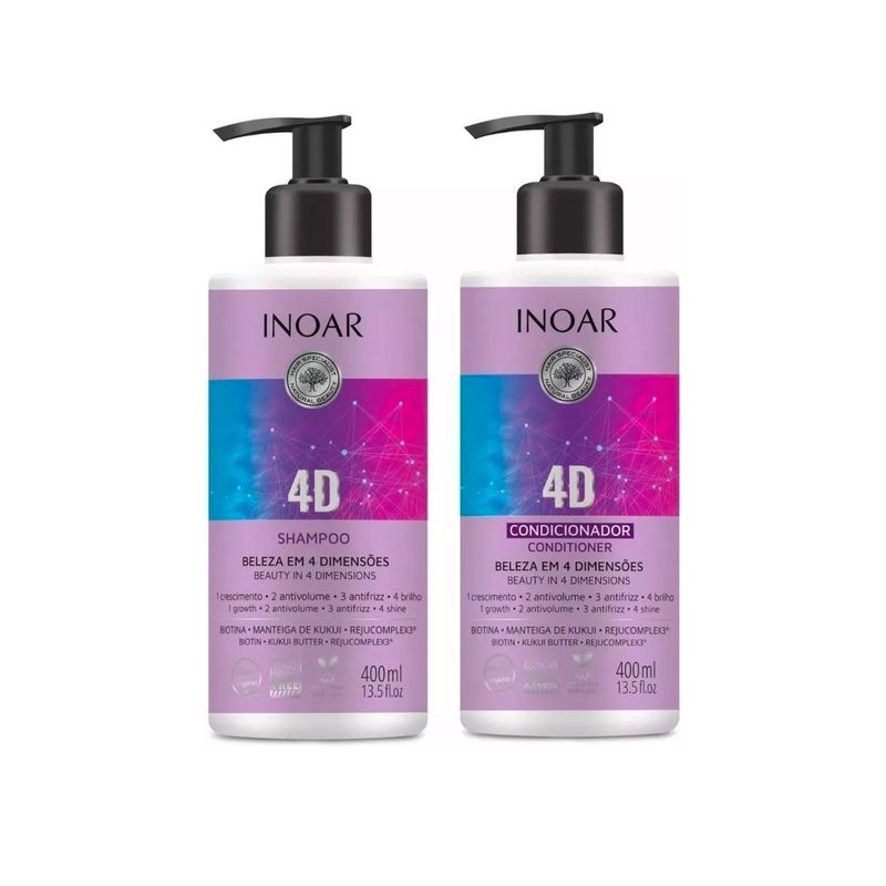 INOAR - Kit 4D Shampoo y acondicionador Inoar Multibeneficios  400 ml.
