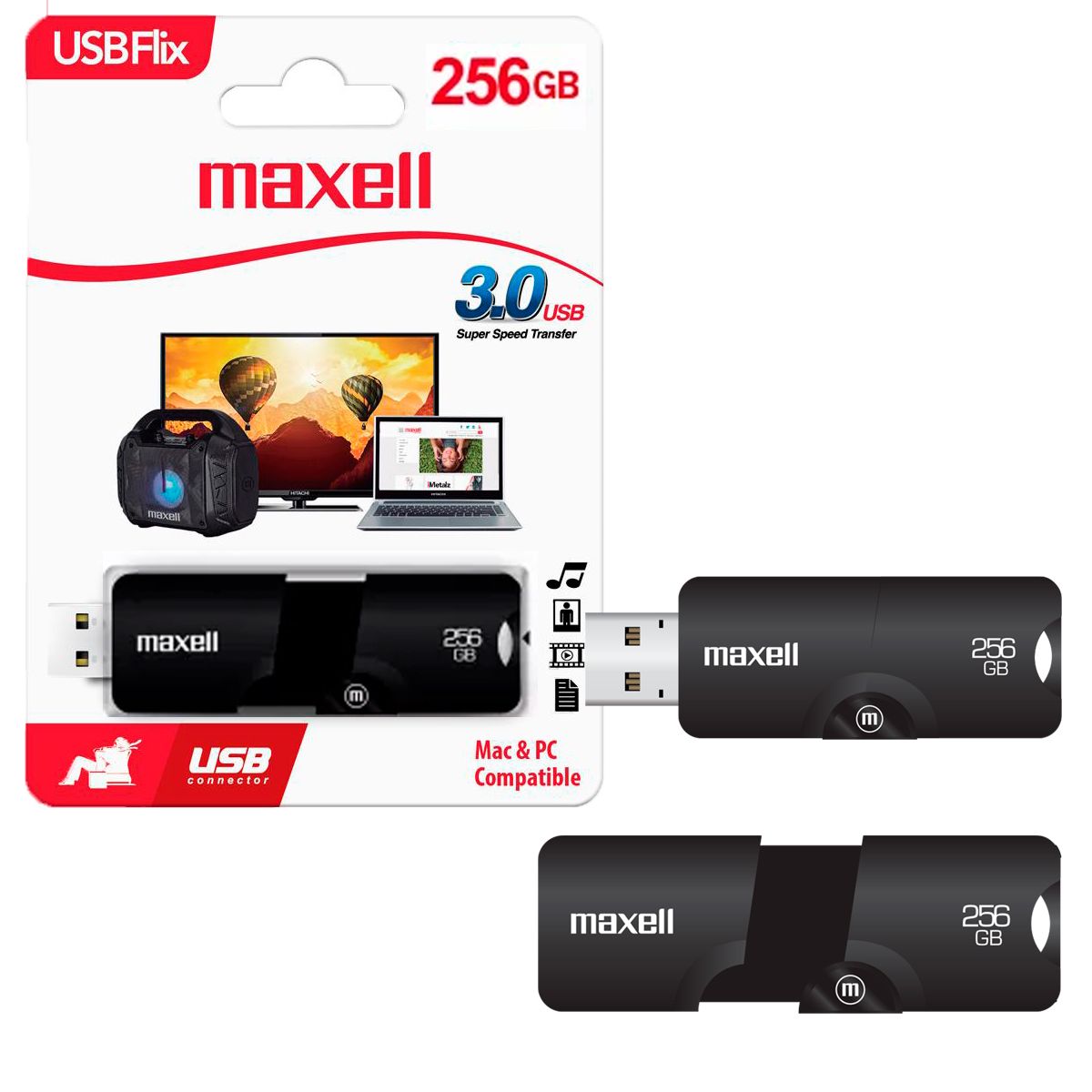 MAXELL - Pendrive USB 3.0 256GB Maxell Flix Compatible MAC y Windows