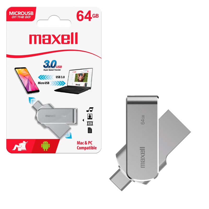 MAXELL - Pendrive MicroUSB OTG 3.0 64GB Maxell Compatible MAC Windows