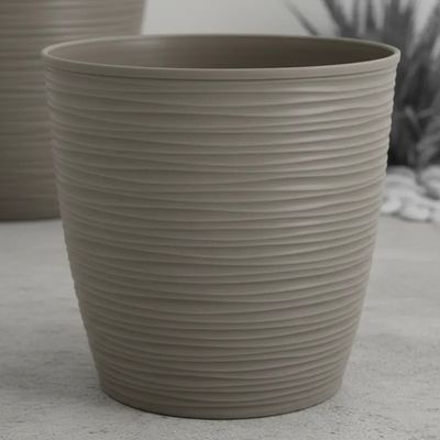 Imagen 2 del producto 1 Molde Maceta Macetero Plástico Redondo Taupe Estilo Piedra 33 Cm