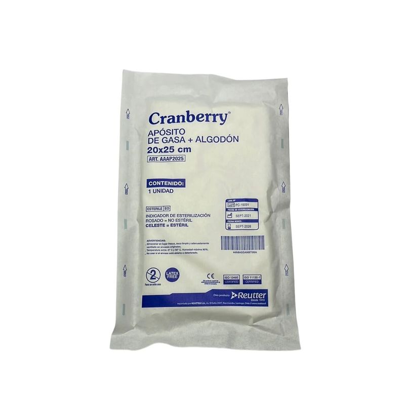 CRANBERRY - APÓSITO DE GASA + ALGODÓN 20 X 25 CMS