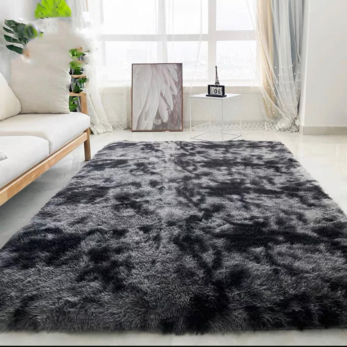 DIANA - ALFOMBRA PELUDA TIPO SHAGGY 200CMX240CM COLOR NEGRO JASPEADO