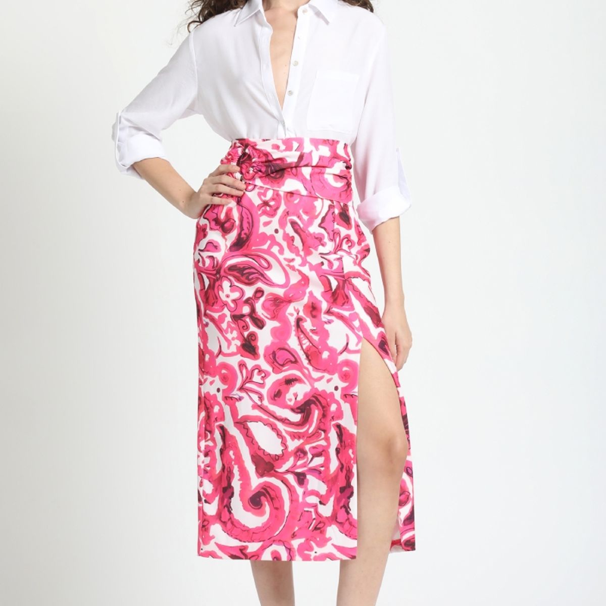 LIOLA - Falda Midi Estampado Rosa Liola