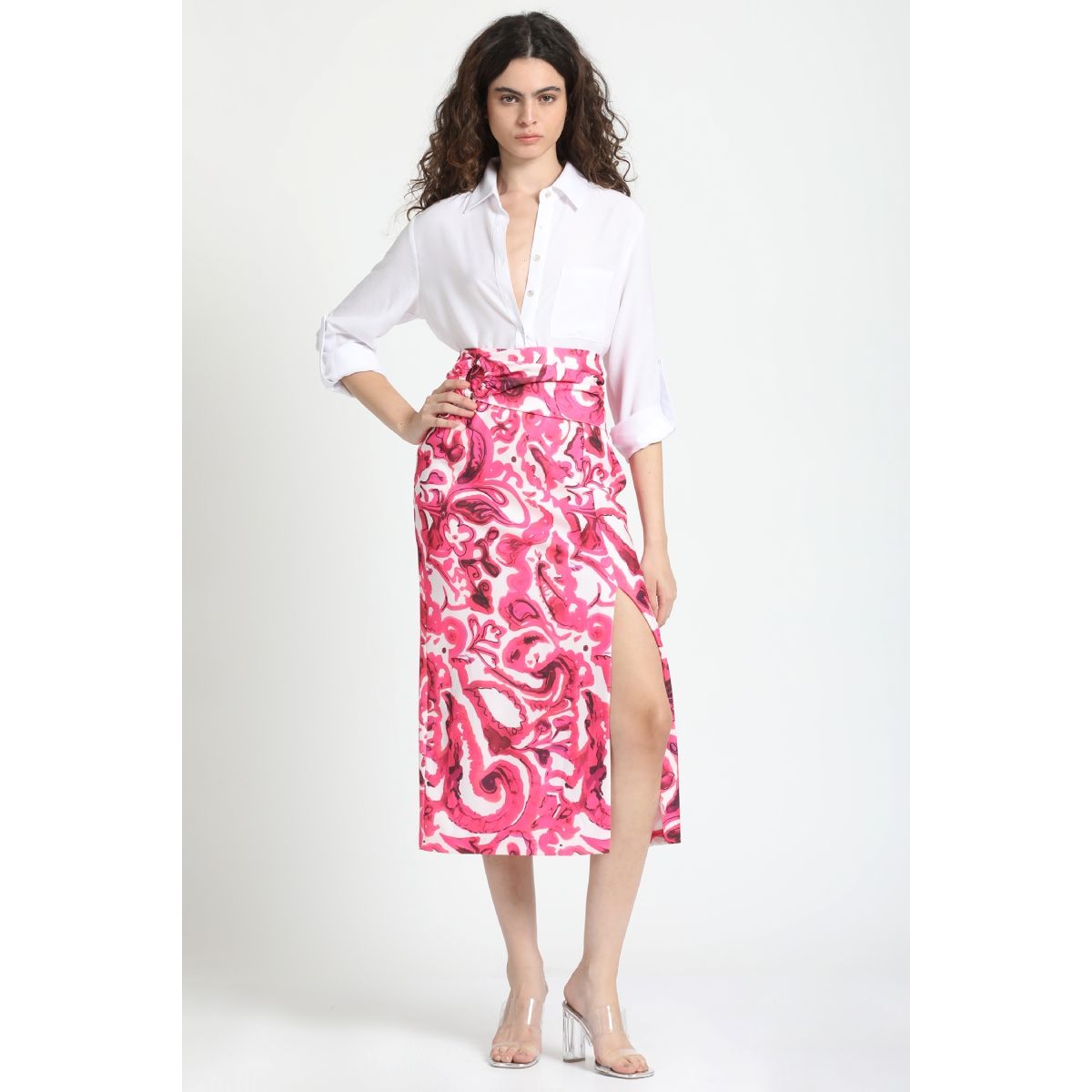 LIOLA - Falda Midi Estampado Rosa Liola