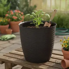 REYPLAST - 1 Molde Maceta Macetero Plástico Redondo Taupe Estilo Piedra 33 Cm