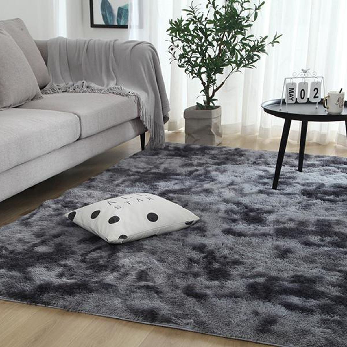 DIANA - ALFOMBRA PELUDA TIPO SHAGGY DE 200CMX240CM COLOR GRIS JASPEADO ANTIDESLIZANTE