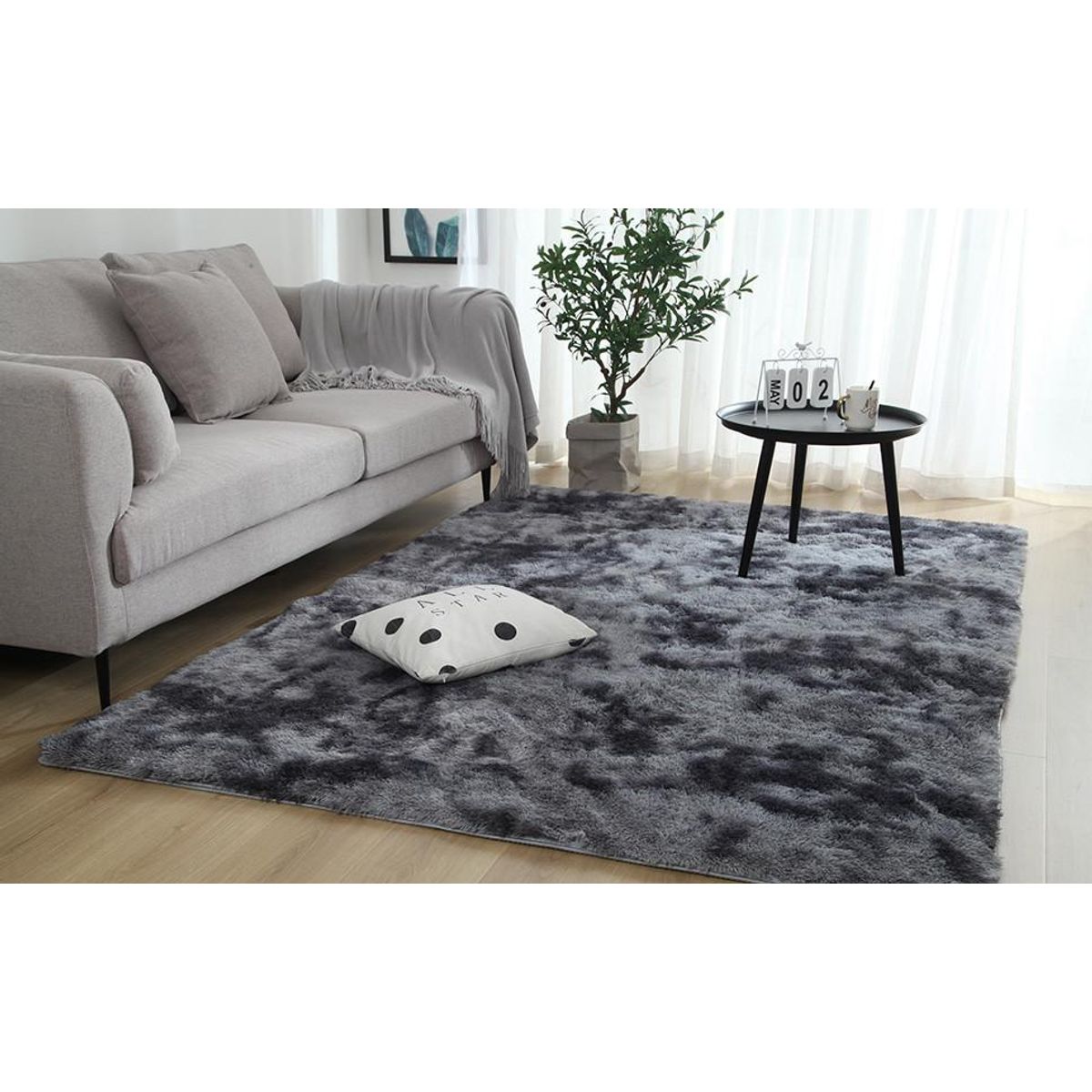 DIANA - ALFOMBRA PELUDA TIPO SHAGGY DE 200CMX240CM COLOR GRIS JASPEADO ANTIDESLIZANTE