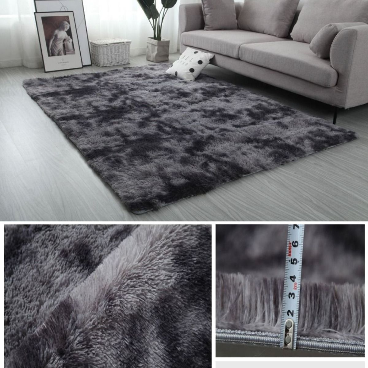 DIANA - ALFOMBRA PELUDA TIPO SHAGGY DE 200CMX240CM COLOR GRIS JASPEADO ANTIDESLIZANTE