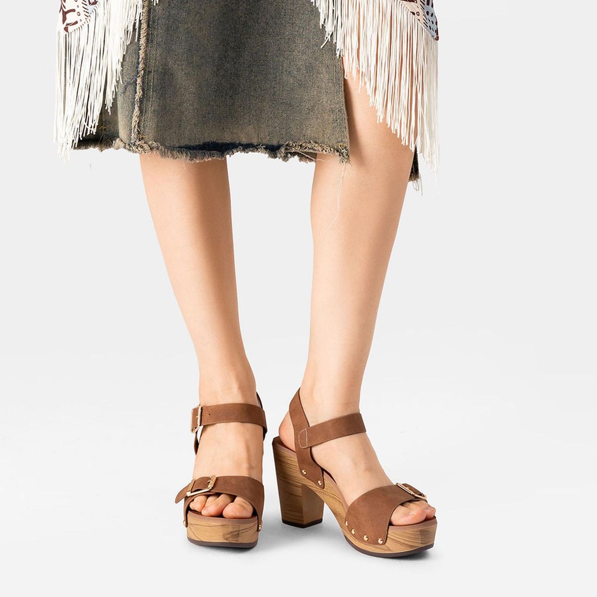 WEIDE - Sandalias Taco Casual Camel Mujer Weide JS58