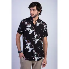 FEROUCH - Camisa Estampada Flores Fj Negro