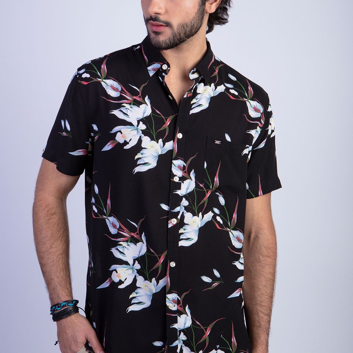 FEROUCH - Camisa Estampada Flores Fj Negro Ferouch