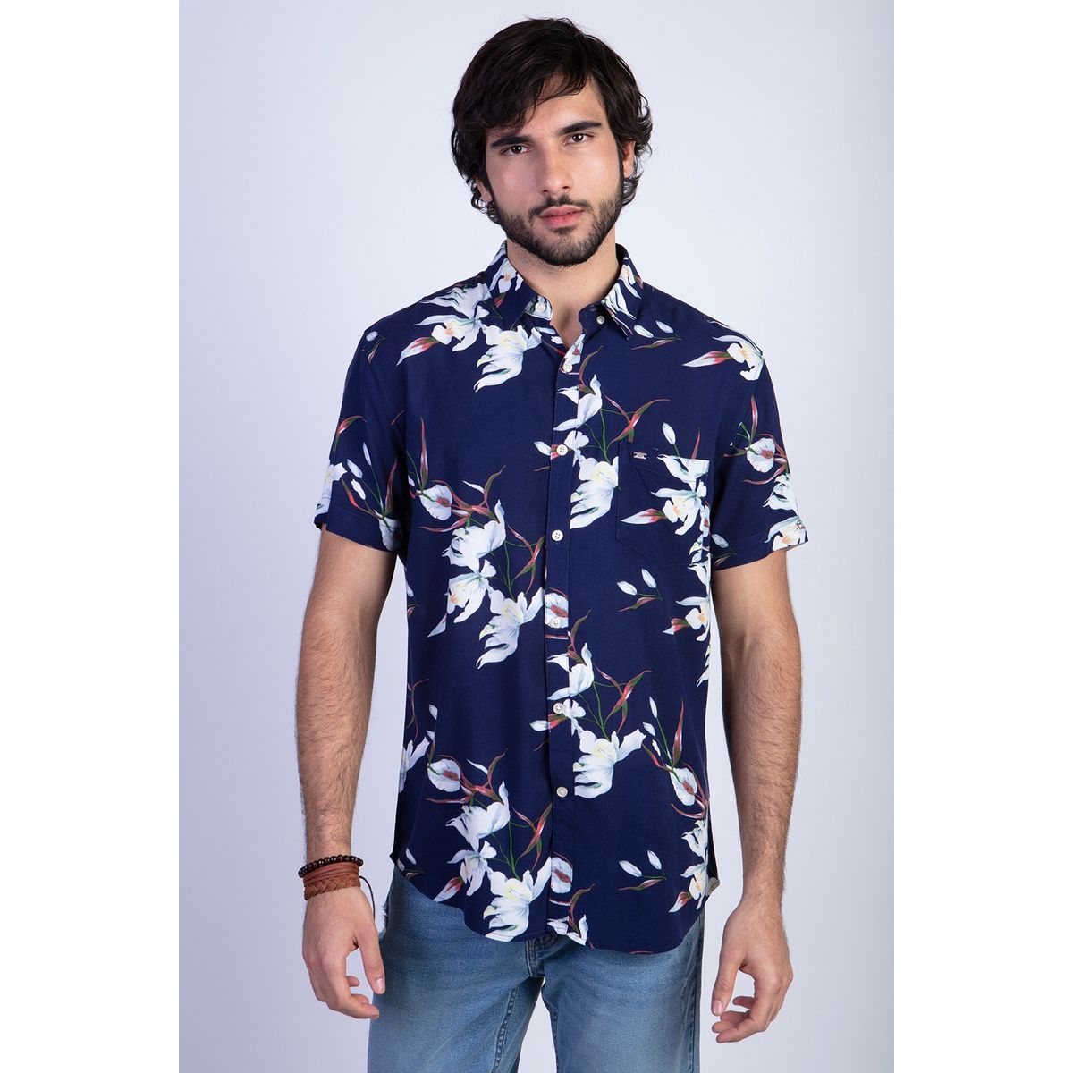 FEROUCH - Camisa Estampada Flores Fj Azul Ferouch