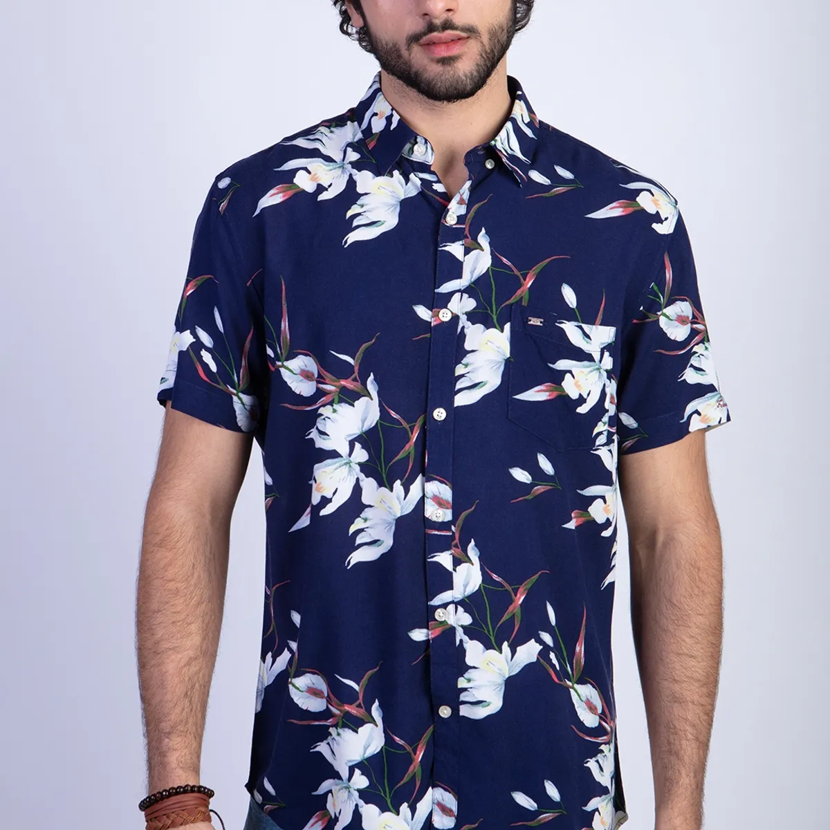 FEROUCH - Camisa Estampada Flores Fj Azul Ferouch